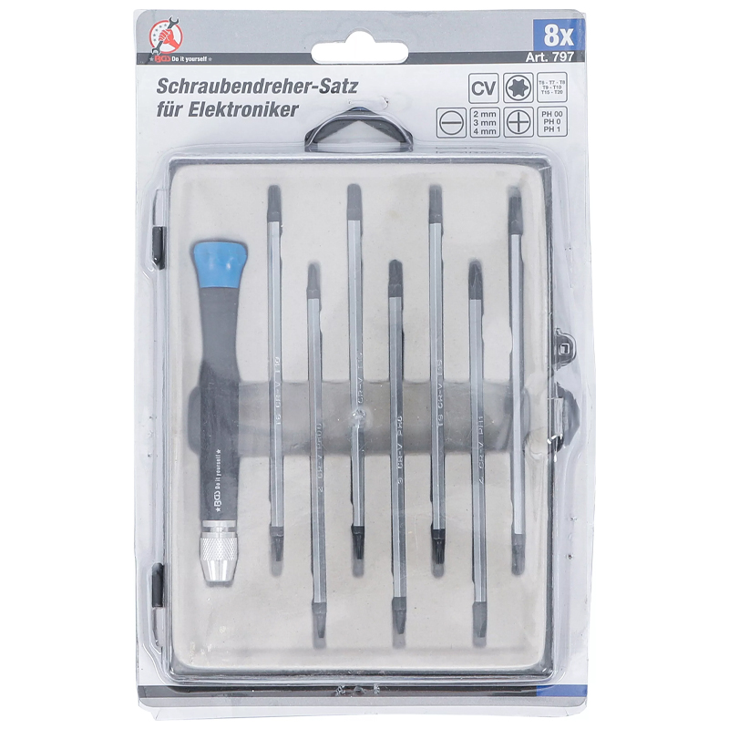 Set 8 piese pentru electronisti, 7 varfuri duble + maner 