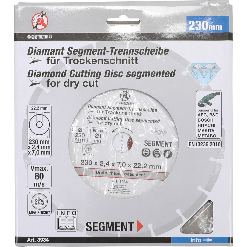 Disc diamantat pentru materiale de santier, 230x22.2 mm