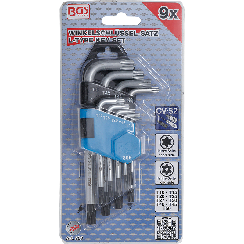 Set 9 chei Torx cu gaura tip L, T10 - T50