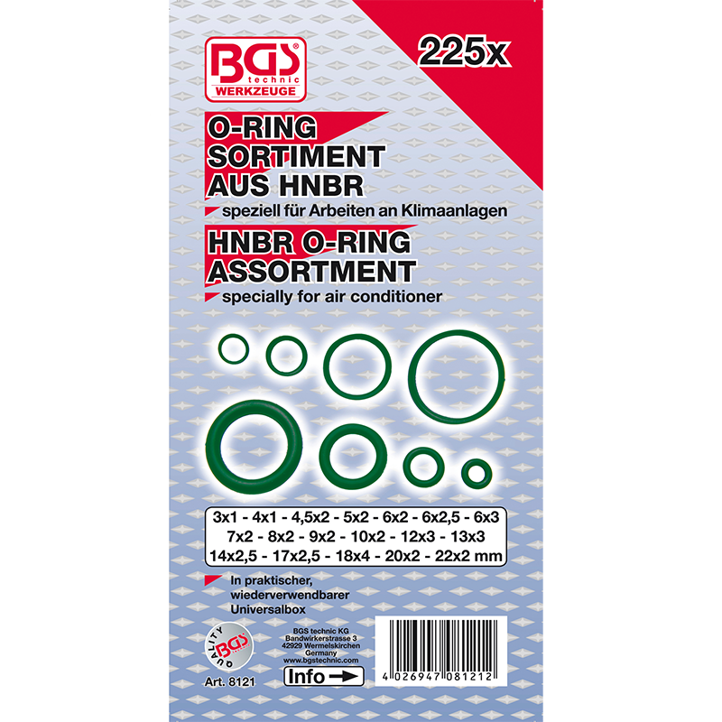 Set 225 O-ringuri HNBR, 3-22 mm