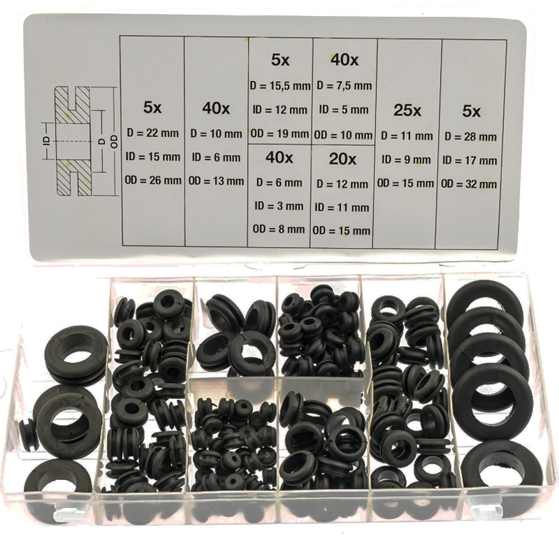 Set 180 presetupe/inele de trecere cabluri, cauciuc, metrice