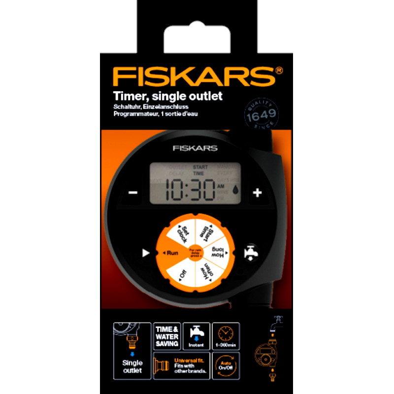 Programator electronic, cu montaj direct pe robinet/furtun, Fiskars Watering Timer, cu un singur circuit/iesire