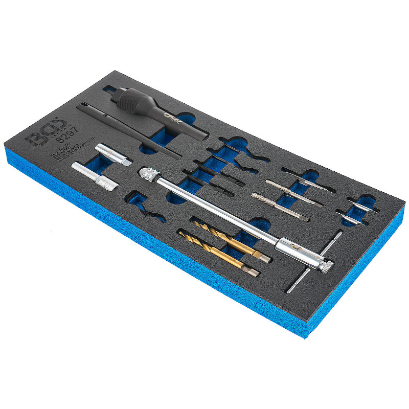 Organizator pentru carucior BGS, set demontare si reparatie filete bujii incandescente, 9 piese, 1/3 sertar 