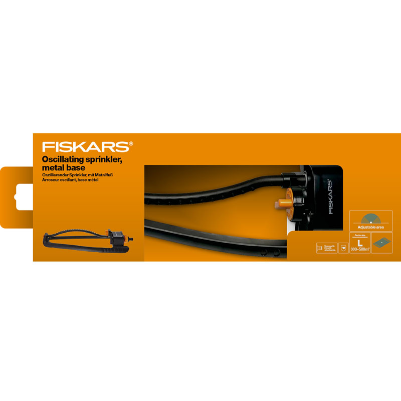 Aspersor oscilant Fiskars, L, baza metalica, capacitate de irigare max. 500 mp