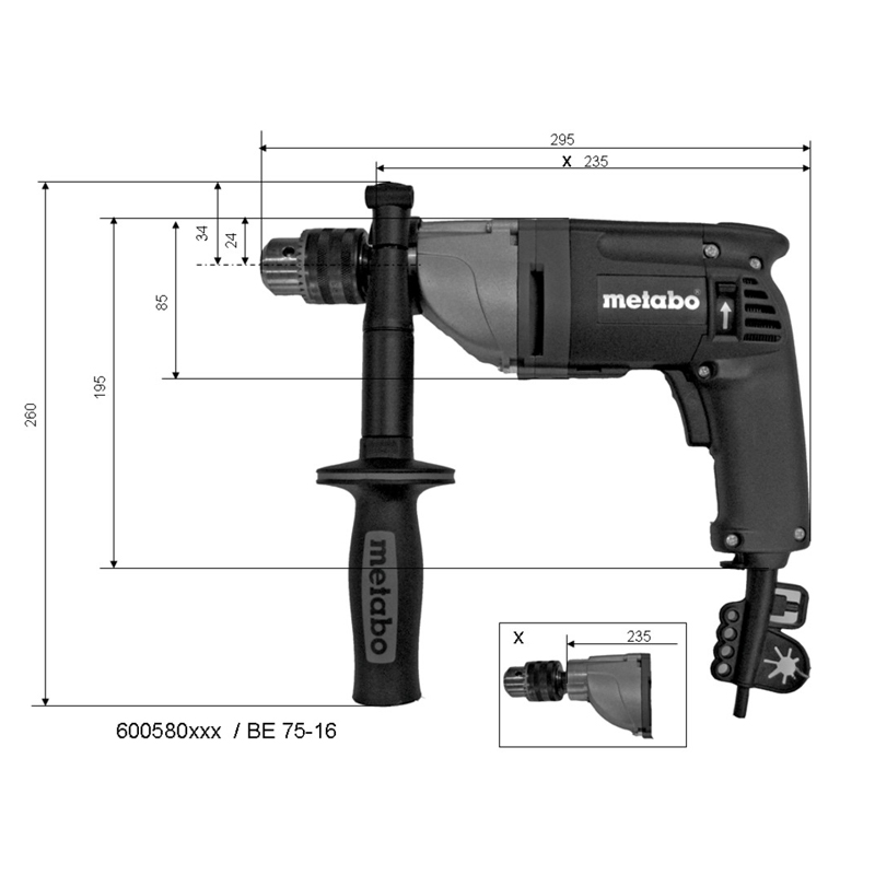 Masina de gaurit fara percutie 750 W, 75 Nm, METABO tip BE75-16