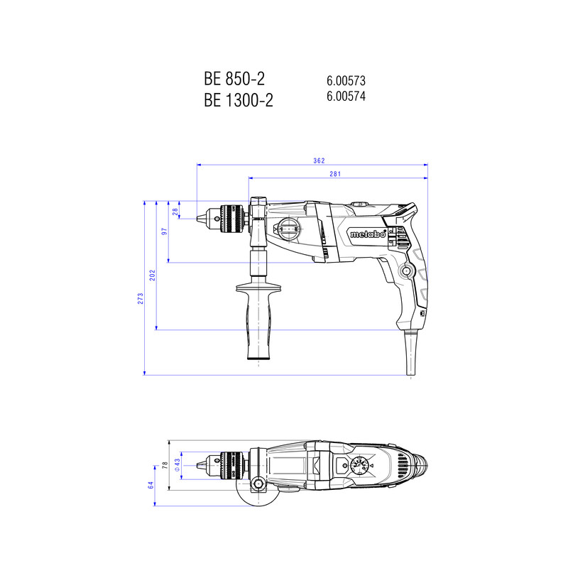 Masina de gaurit fara percutie 850 W, METABO tip BE850-2