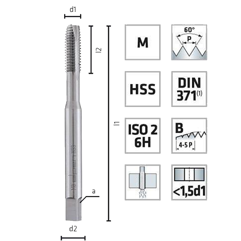 Tarod cu o trecere, lung, pentru filet metric M5, pas 0.8 mm, Alpen