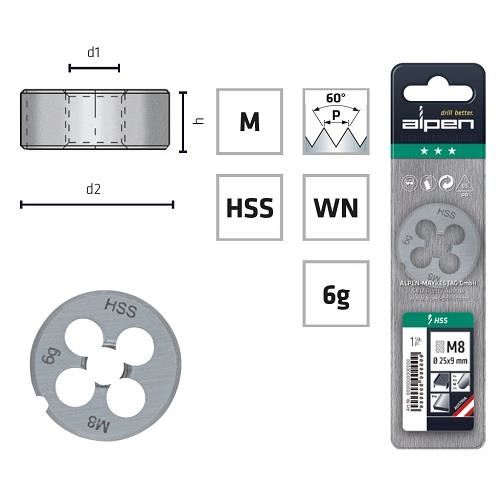 Filiera M3, pas 0.5 mm