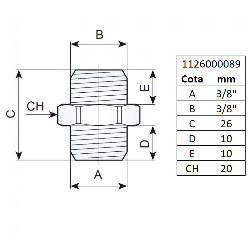 Niplu cu filet 3/8