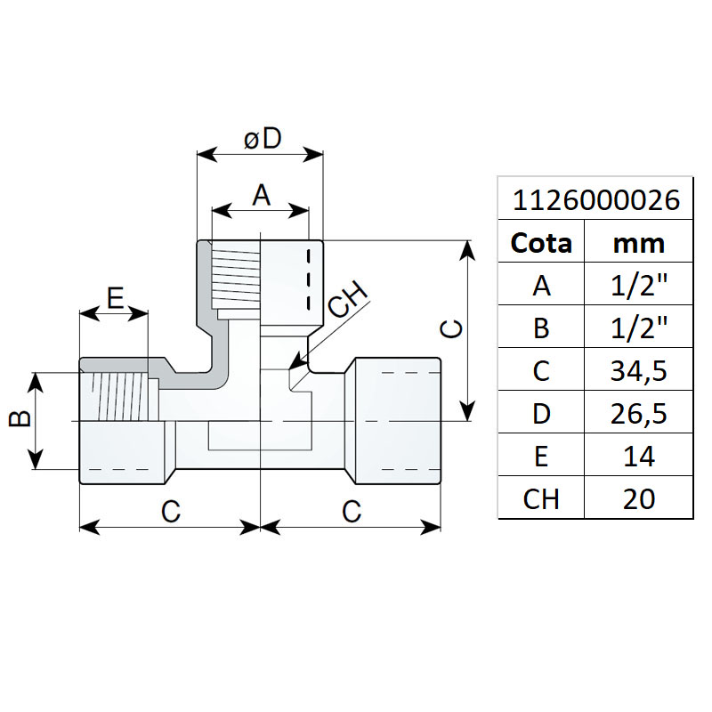 Racord tip T filet interior 1/4