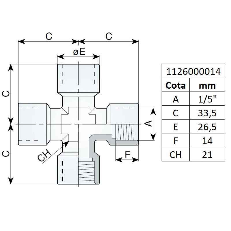 Racord cruce filet interior 1/2