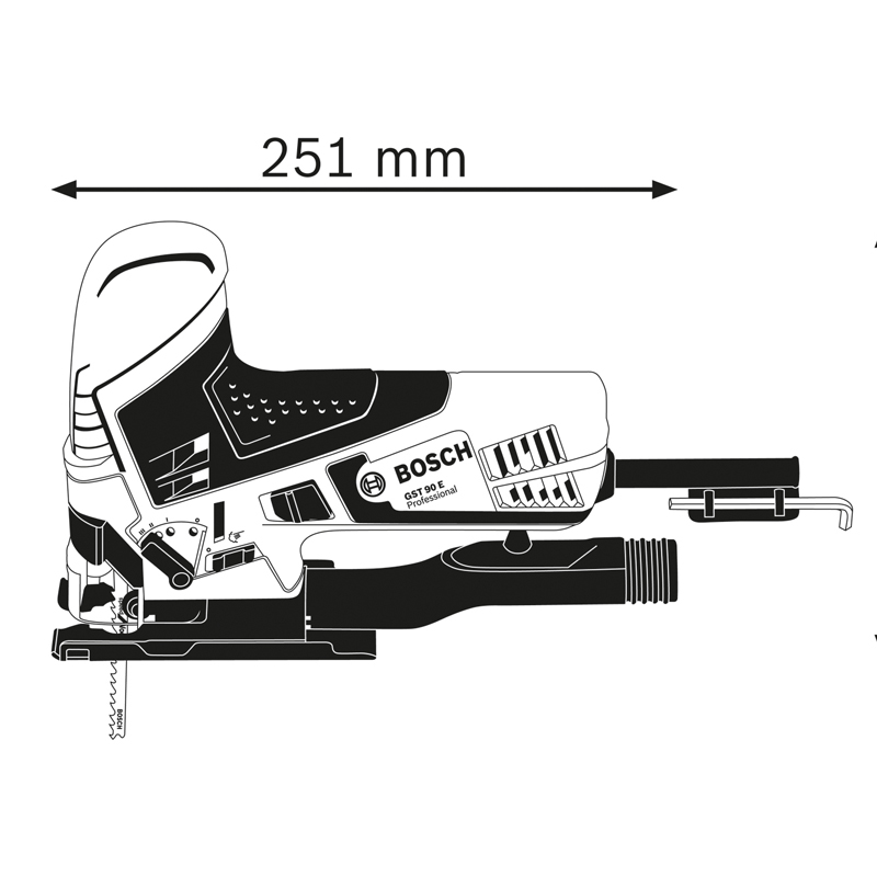 Fierastrau vertical (pendular) tip GST 90 E, 650 W, 20-90 mm, in cutie de transport cu accesoriu de aspirare a prafului