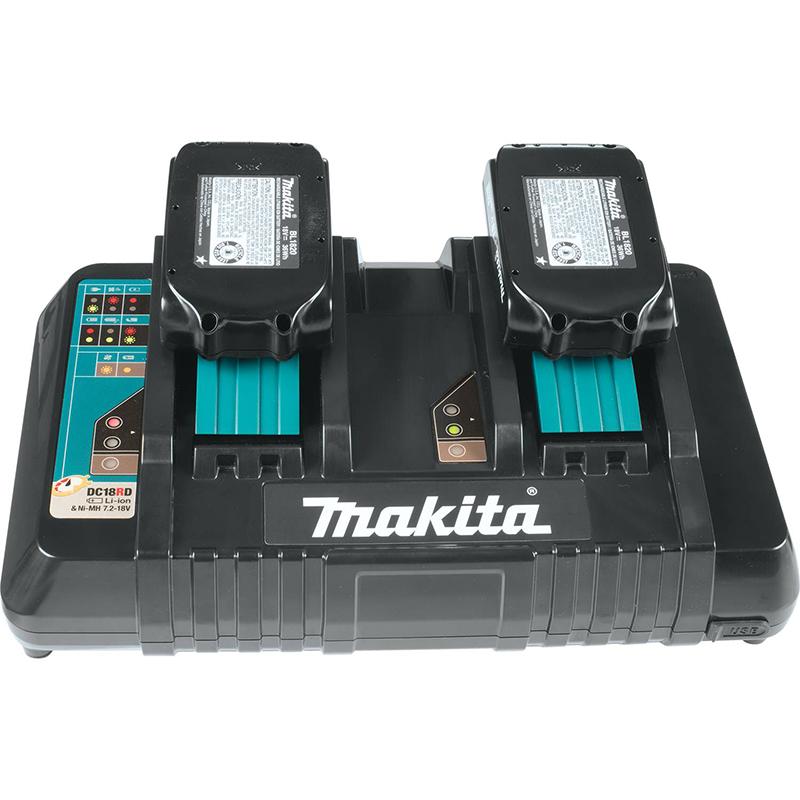 Pachet 2 acumulatori 18V / 6Ah si incarcator dual rapid DC18RD, Makita