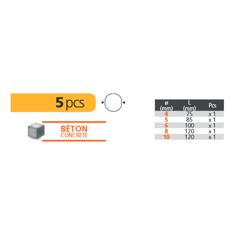 Set 5 burghie beton, 4-10 mm, Peugeot