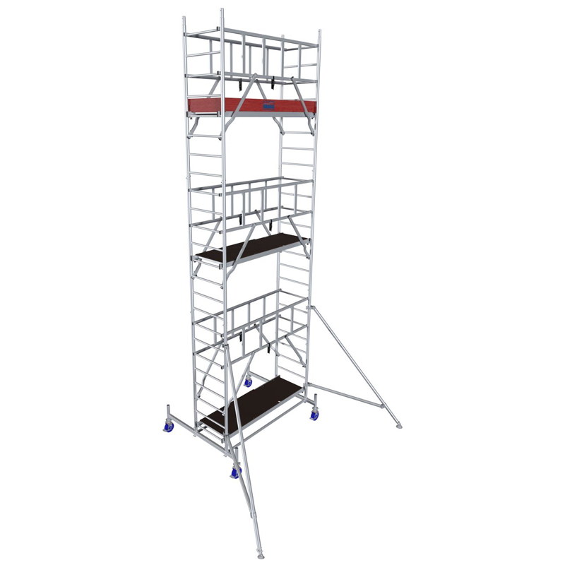Schela Protec 0,6 x 2m, aluminiu, inaltime lucru 7.3m, inaltime schela 6.45m, inaltime platforma 5.3m (0+2+3+4+(2*Stabilizatoare))