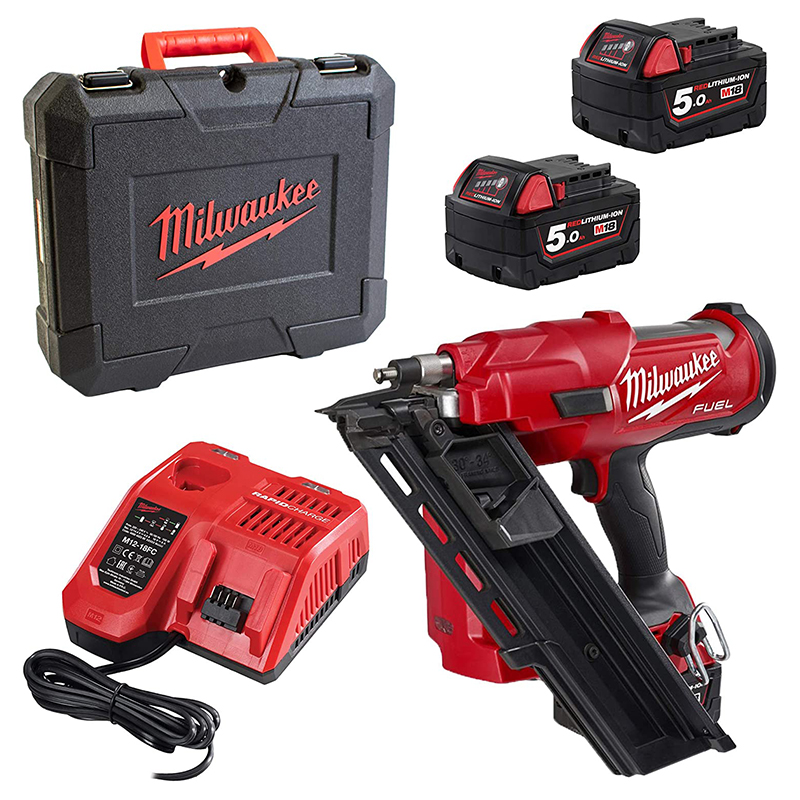 Pistol pentru cuie cu acumulatori Milwaukee M18FFN-502C, 18V, 2x5.0Ah, 50-90mm
