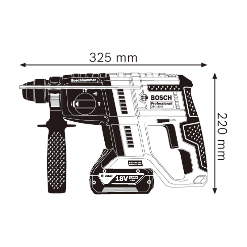 Ciocan rotopercutor SDS Plus + set 11 burghie mixte, cu 2 acumulatori 18V 4.0 Ah, tip GBH 180-LI