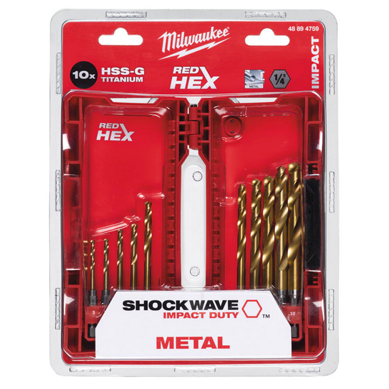 Set burghie ptr. metal Milwaukee, 10 buc., 3 - 10 mm, carcasa plastic, prindere HEX