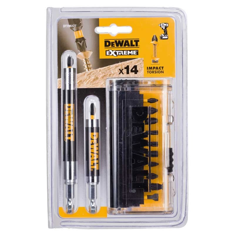 Set 14 accesorii/biti 25 mm, PH/PZ/TX/SL pentru insurubare cu impact, DeWALT tip DT70512T-QZ