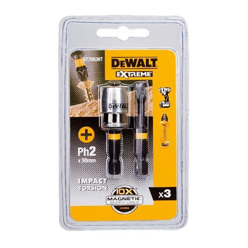 Set 2 biti magnetici Extreme FLEXTORQ PH2 x 50 mm si adaptor, DeWalt DT70536T-QZ