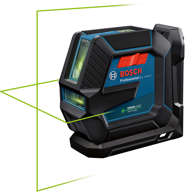Nivela laser cu linii Bosch, tip GLL 2-15 G cu suport LB10, clema DK10 si valiza profesionala