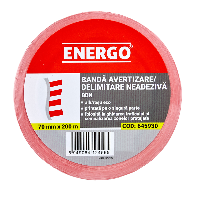 Banda avertizare alb-rosu Eco, neadeziva, 7cm x 200m