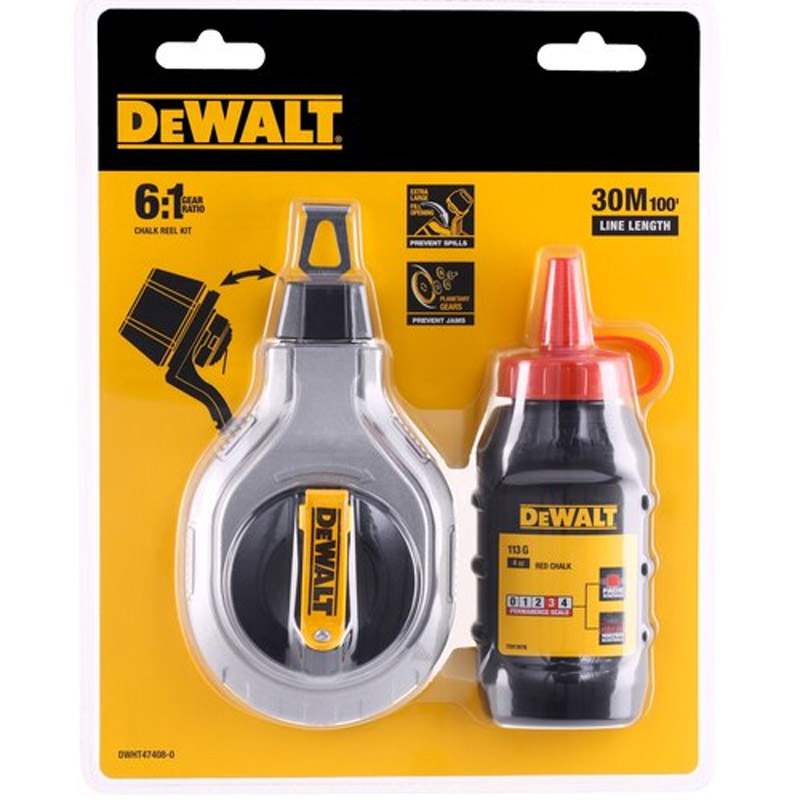 Sfoara pentru creta 30 m cu creta rosie 115 g, cu carcasa din aluminiu si retractor rapid, DeWALT tip DWHT47408-0