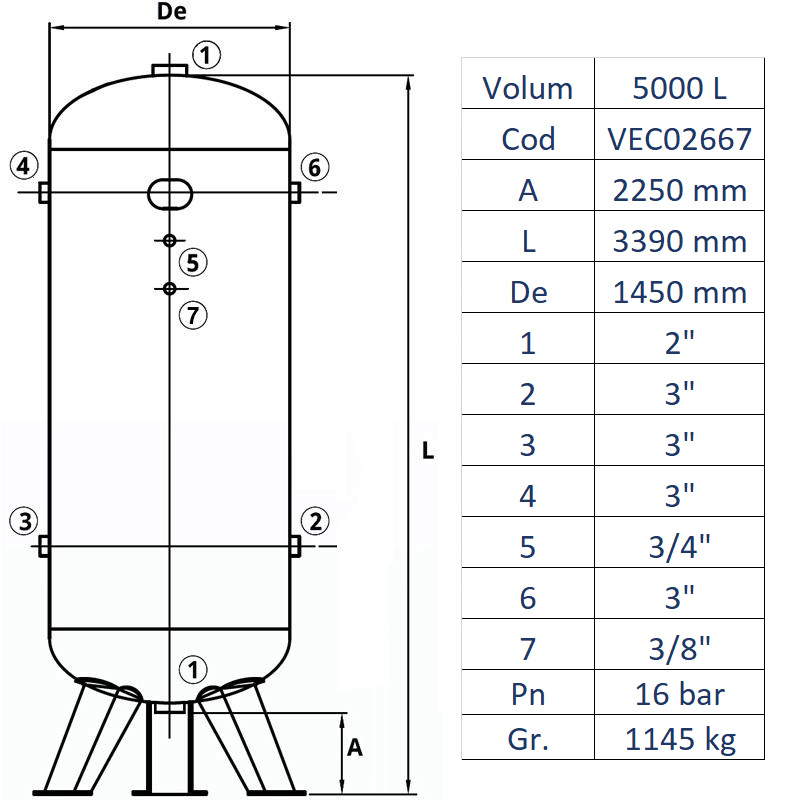 Rezervor de aer 5000 l, vertical, 16bar, vopsit, Made in Italy