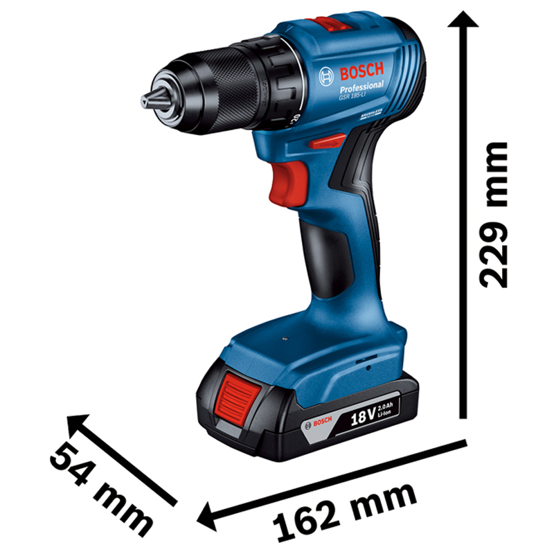 Masina de gaurit/insurubat cu acumulator Li-Ion 2x18V/2Ah, 50Nm, tip GSR 185-LI