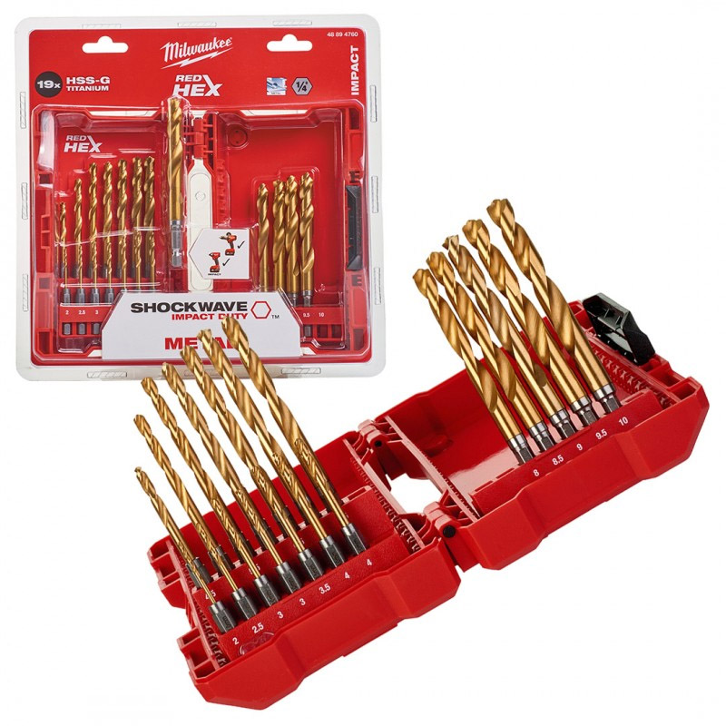 Set 19 burghie pentru metal SHOCKWAVE™ HSS-G TiN Red Hex, 2-10 mm