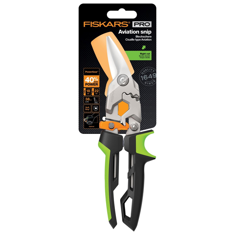 Foarfeca pentru tabla, tip PowerGear™, taietura pe dreapta, Fiskars