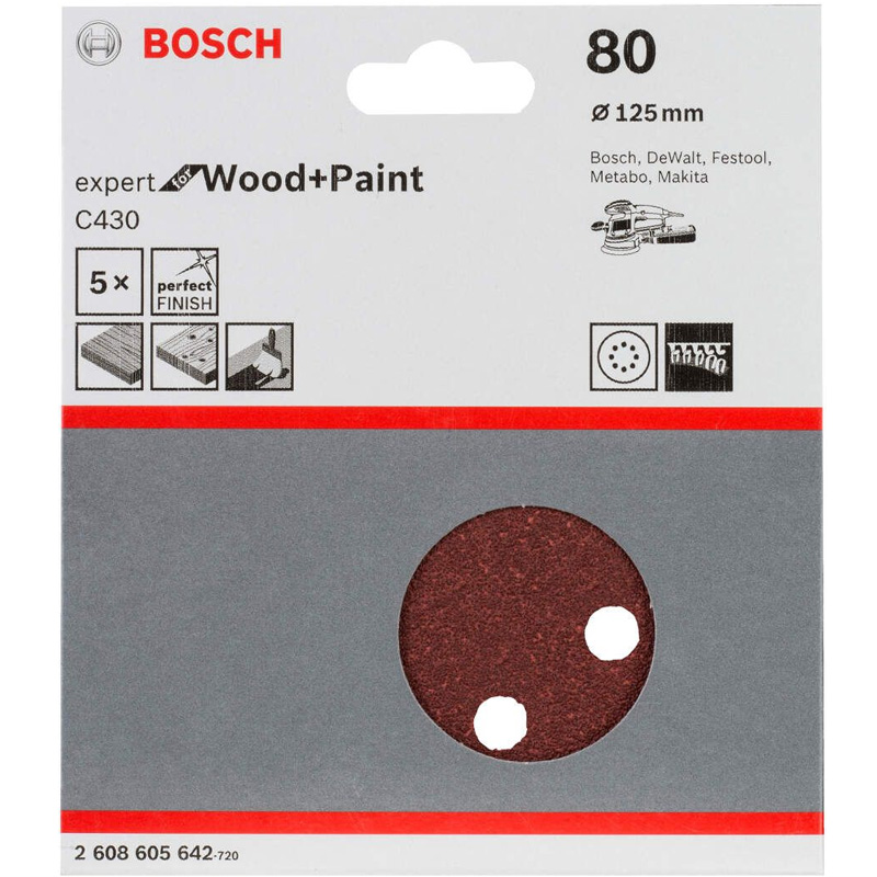 Set 5 foi de slefuire Expert for Wood+Paint, 125mm, Gr. 80