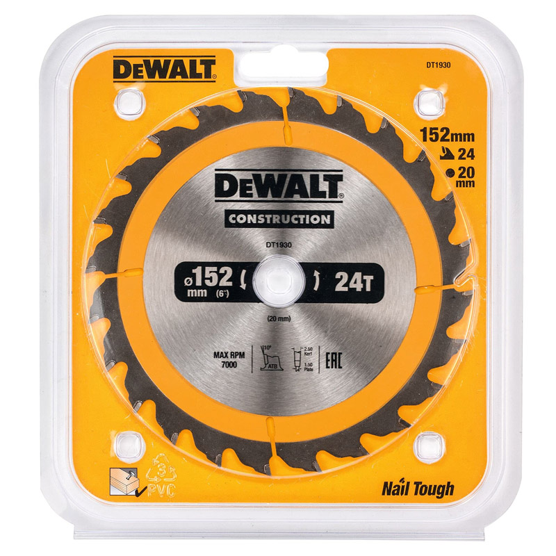Disc (panza) pentru ferastrau circular, 152x20x2.4 mm, 24 dinti (taiere fina), pentru lemn, tip Dewalt Construction