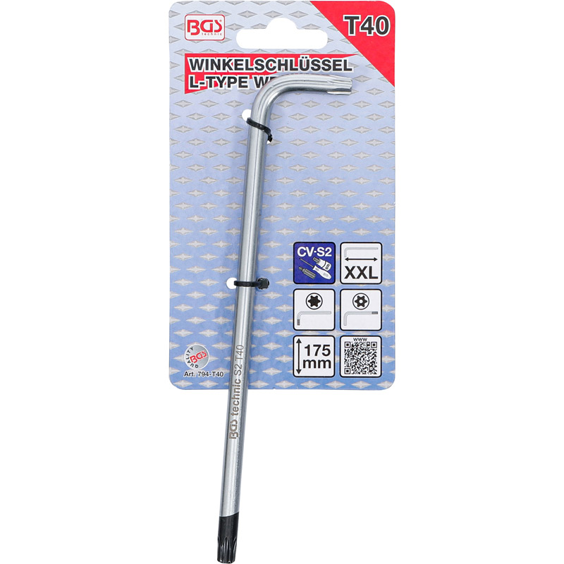 Cheie dubla (torx si torx cu gaura) tip L, extra lunga, T40