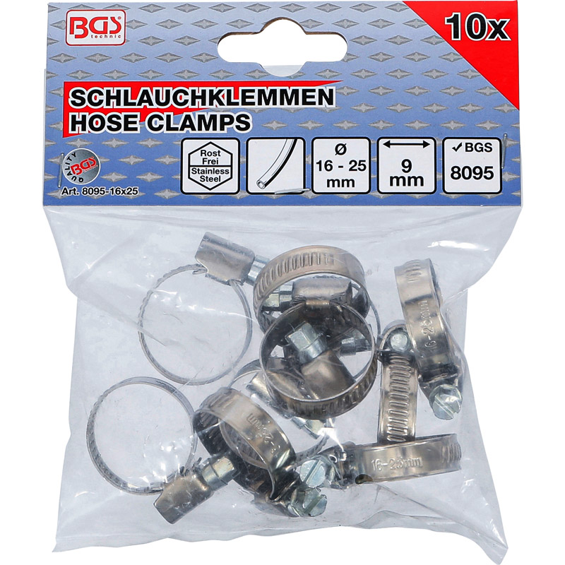 Set 10 coliere INOX, pentru furtune Ø 16 - Ø 25 mm