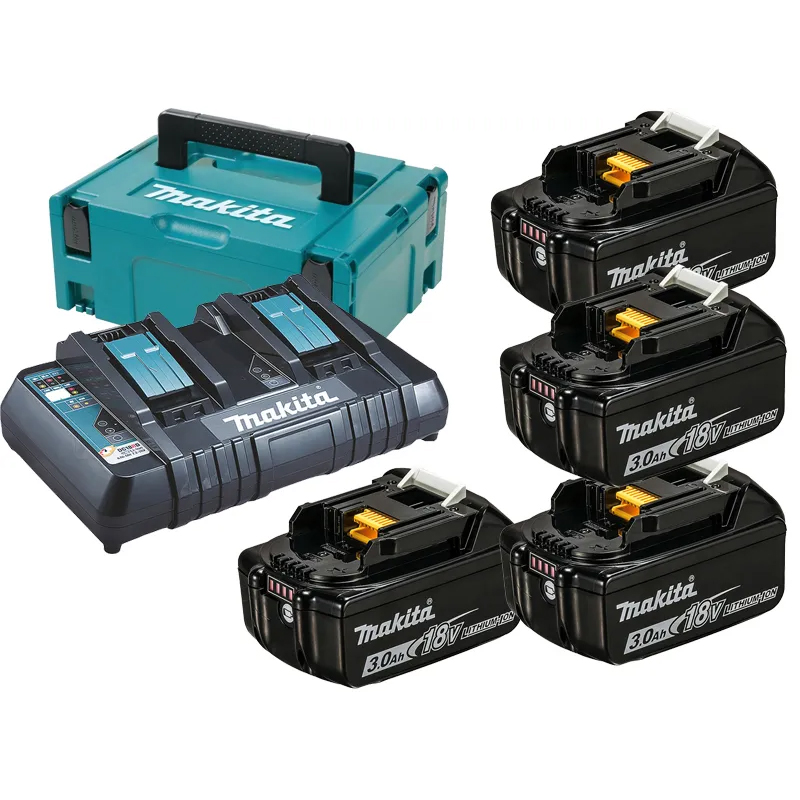 Pachet 4 acumulatori 18V / 3Ah si incarcator dual rapid DC18RD, Makita