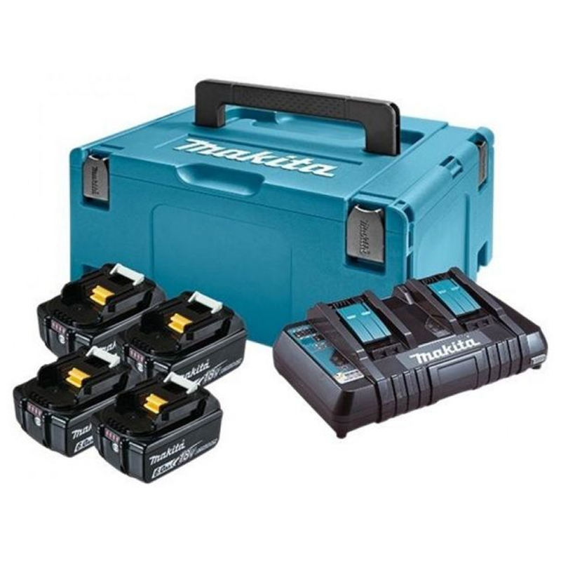 Pachet 4 acumulatori 18V / 6Ah si incarcator dual rapid DC18RD, Makita