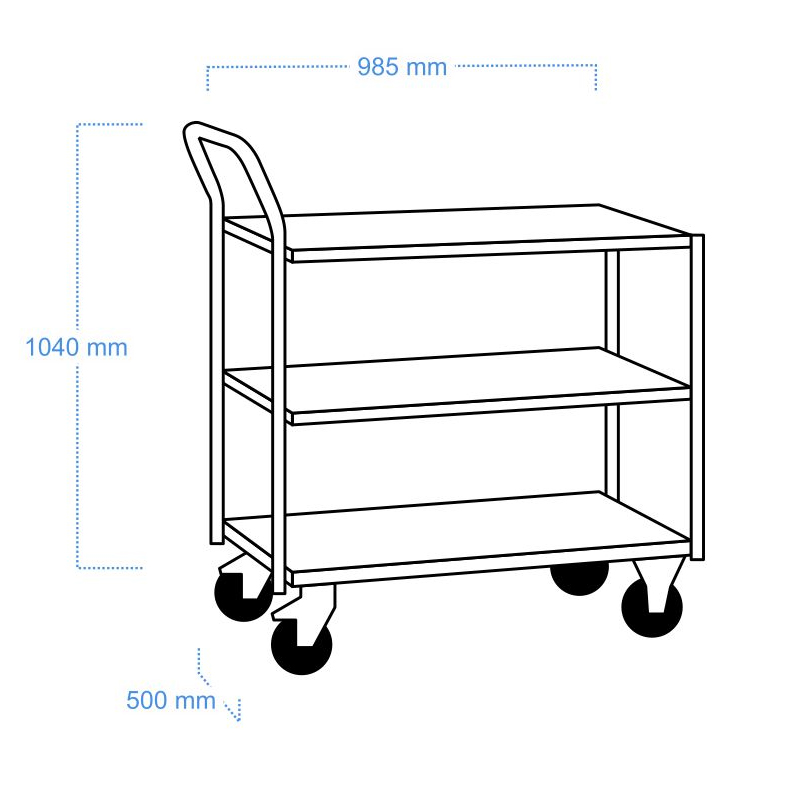 Carucior industrial, 3 polite, capacitate 300 kg