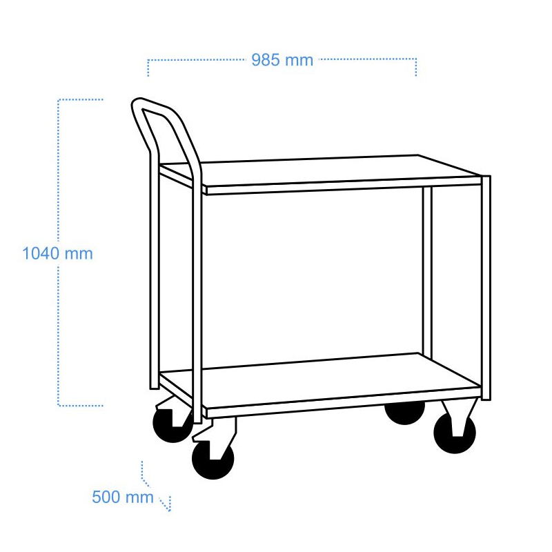 Carucior industrial, 2 polite, capacitate 300 kg