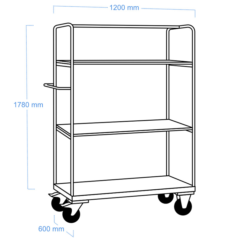 Carucior industrial inalt, 3 polite, capacitate 600 kg, RUNNER BIG 3AC