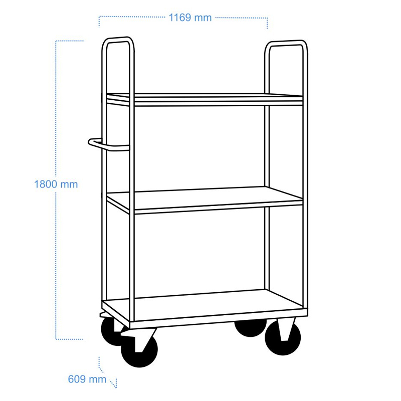 Carucior industrial inalt, 3 polite, capacitate 600 kg