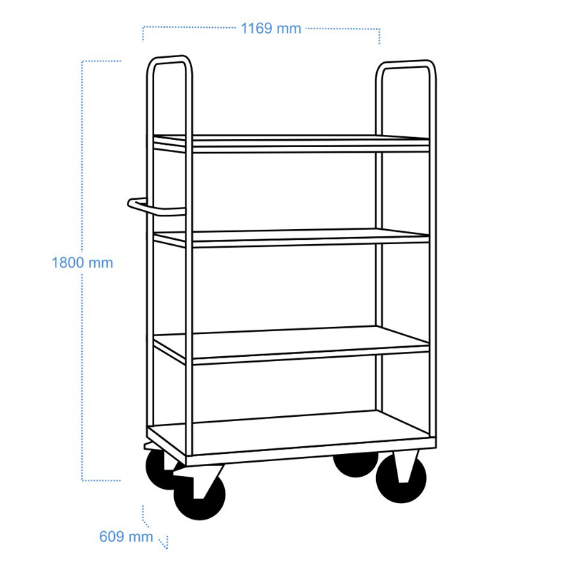 Carucior industrial inalt, 4 polite, capacitate 600 kg