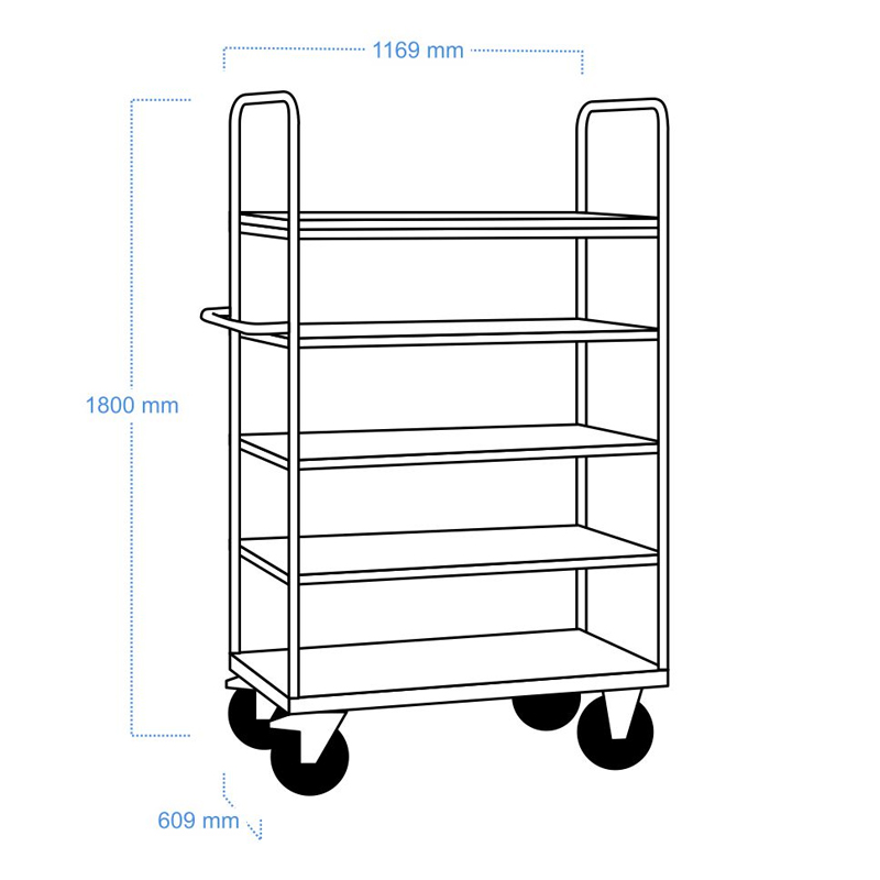 Carucior industrial inalt, 5 polite, capacitate 600 kg