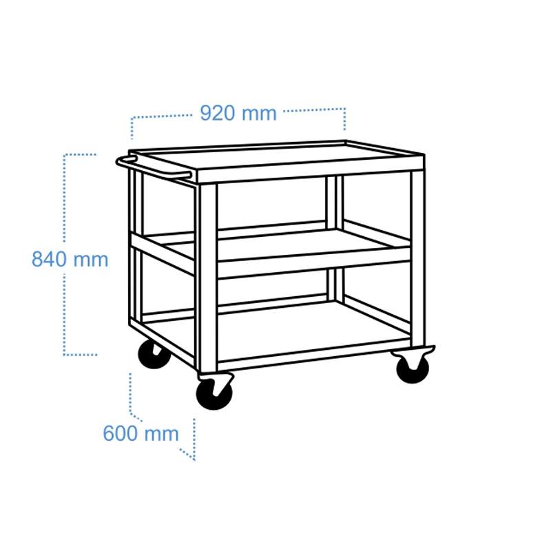 Carucior de montaj de atelier, 3 polite, capacitate 400 kg