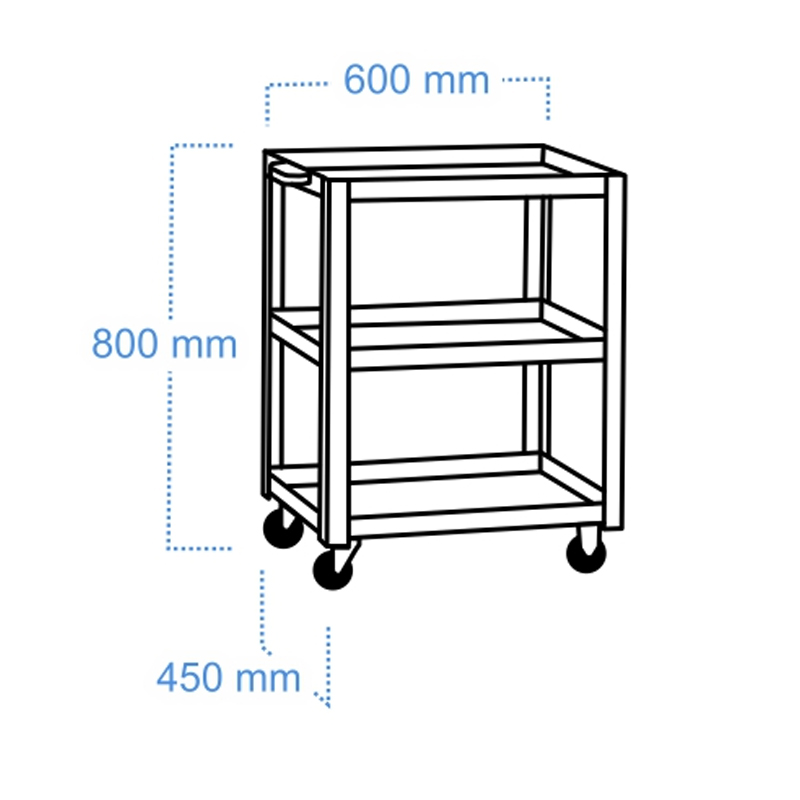 Carucior de montaj de atelier mic, 3 polite, capacitate 210 kg