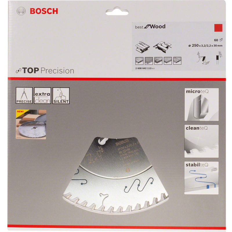 Disc placat pentru circular, 250 x 30 mm, 60 dinti, Top Precision Best for Wood