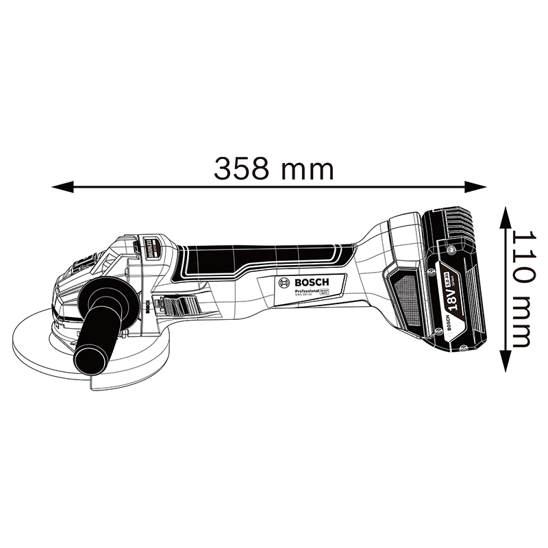 Polizor unghiular 125 mm, cu 2 acumulatori 18V 5.0Ah, tip GWS 18V-10