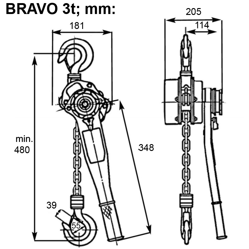 Palan cu lant si levier profesional Tractel BRAVO 3t, 3 m