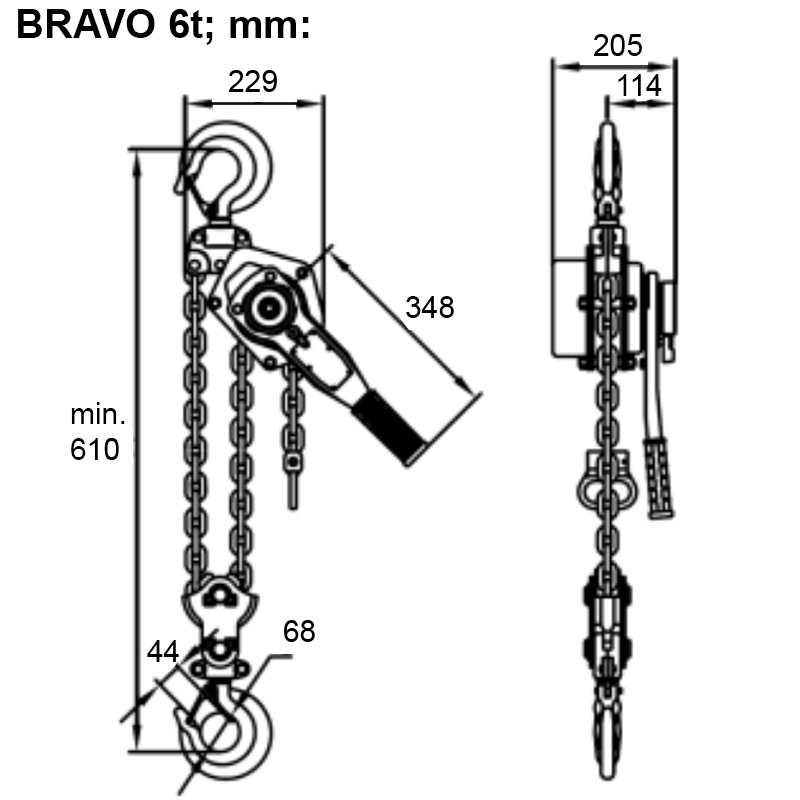 Palan cu lant si levier profesional Tractel BRAVO 6t, 1.5 m