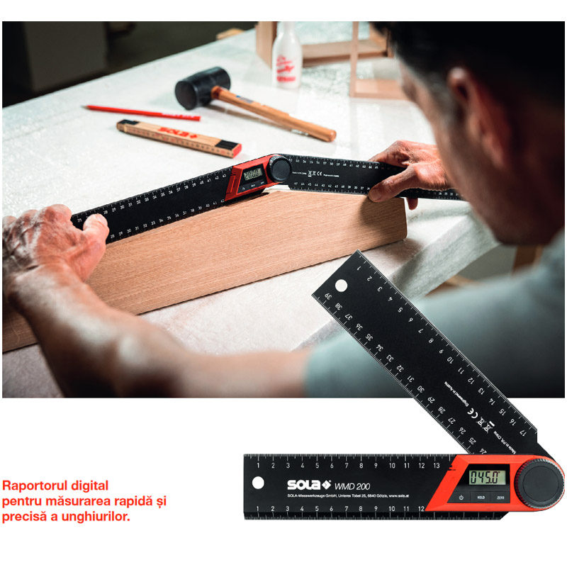 Echer/goniometru digital de unghi, 200 mm, SOLA tip WMD200